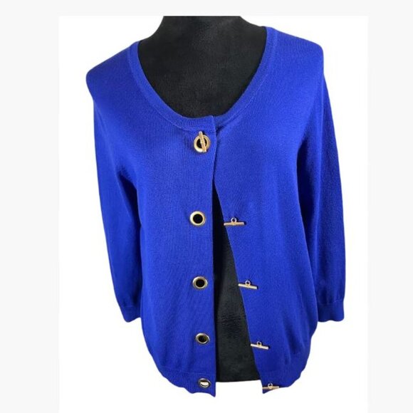 Vintage Ellen Tracy Royal Blue Sweater Toggle Close Size M EUC - Picture 1 of 12